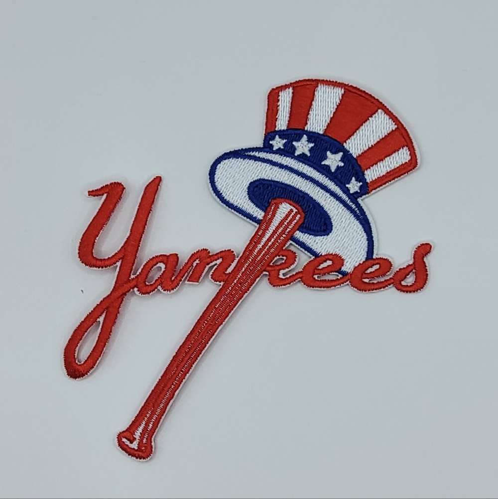 Yankees Tophat Embroidered Iron On 4" Patch - Red, White & Blue